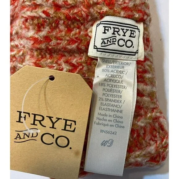 Frye & Co NWT Scarlet Space Dye Beanie & Matching Gloves w/Cuff Coral Tan Cream - Picture 3 of 12